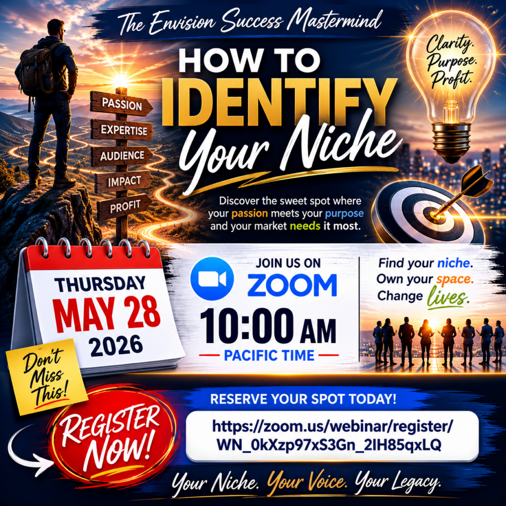 A visual photo announcing the next Encore Authority Webinar on Identifying Your Niche